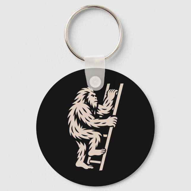 Bigfoot Klättrar Stege Rolig Kryptid Sasquatch Äls Nyckelring (Framsida)