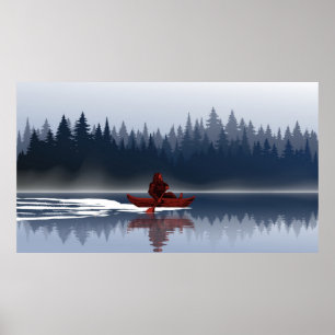 Bigfoot Lake Kanot Vildmark Tallskog Poster