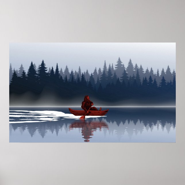 Bigfoot Lake Kanot Vildmark Tallskog  Poster (Framsidan)