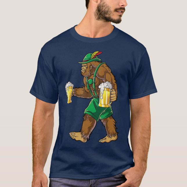 Bigfoot Lederhosen Oktoberfest Manar Prost Beer T Shirt (Framsida)