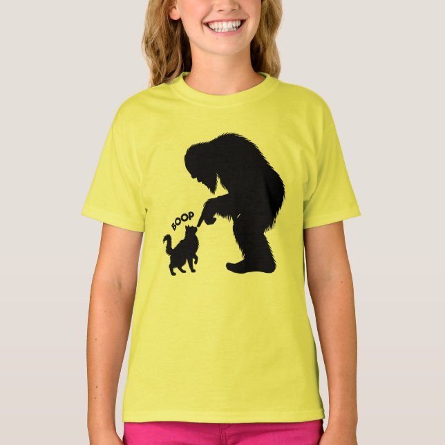 Bigfoot Lekfull Långhårig Katt Boop  T Shirt (Framsida)