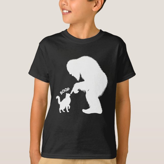 Bigfoot Lekfull Långhårig Katt Boop  T Shirt (Framsida)