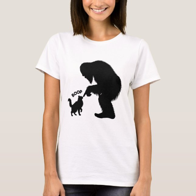 Bigfoot Lekfull Långhårig Katt Boop  T Shirt (Framsida)