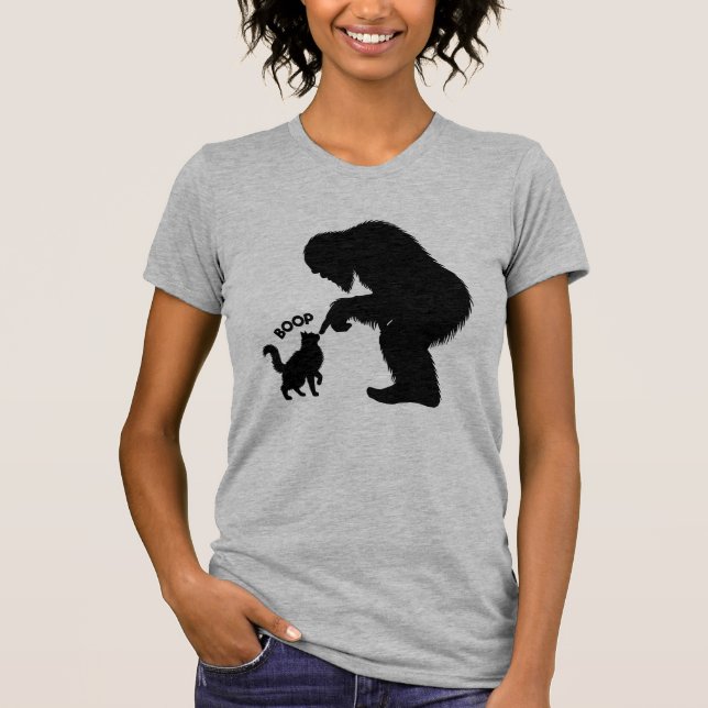 Bigfoot Lekfull Långhårig Katt Knuff T Shirt (Framsida)