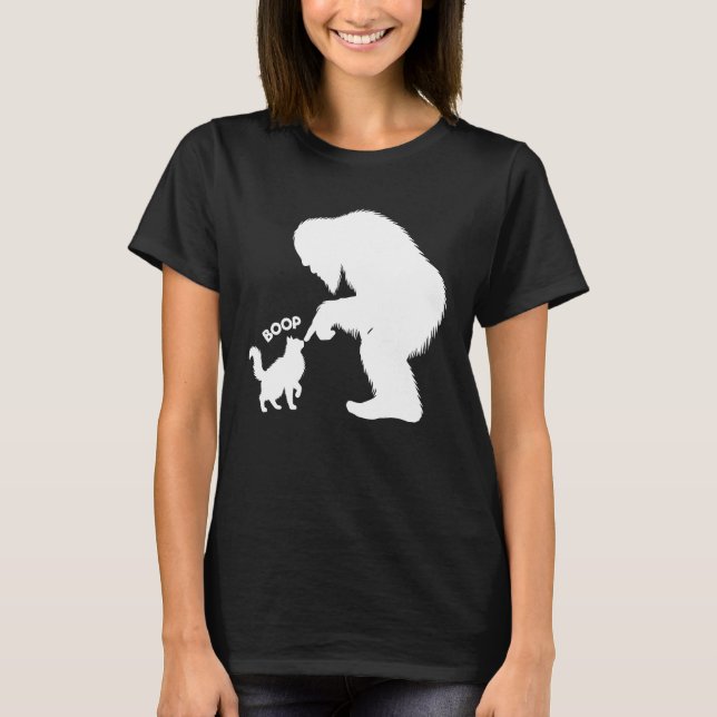 Bigfoot Lekfull Långhårig Katt Knuff T Shirt (Framsida)