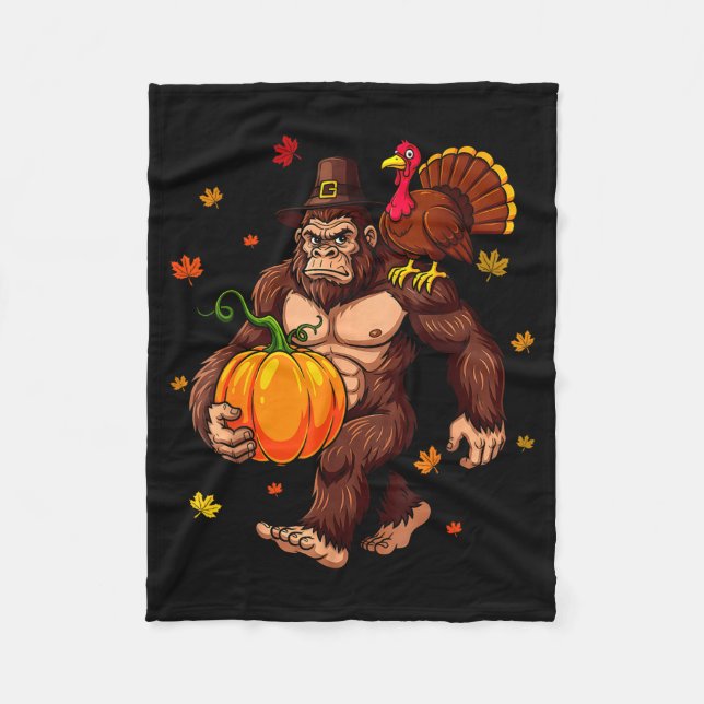 Bigfoot Lgrim Turkey Pumpkin Thanksgiving Day Boys Fleecefilt (Framsidan)