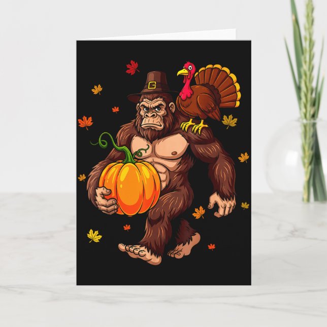 Bigfoot Lgrim Turkey Pumpkin Thanksgiving Day Boys Kort (Framsida)