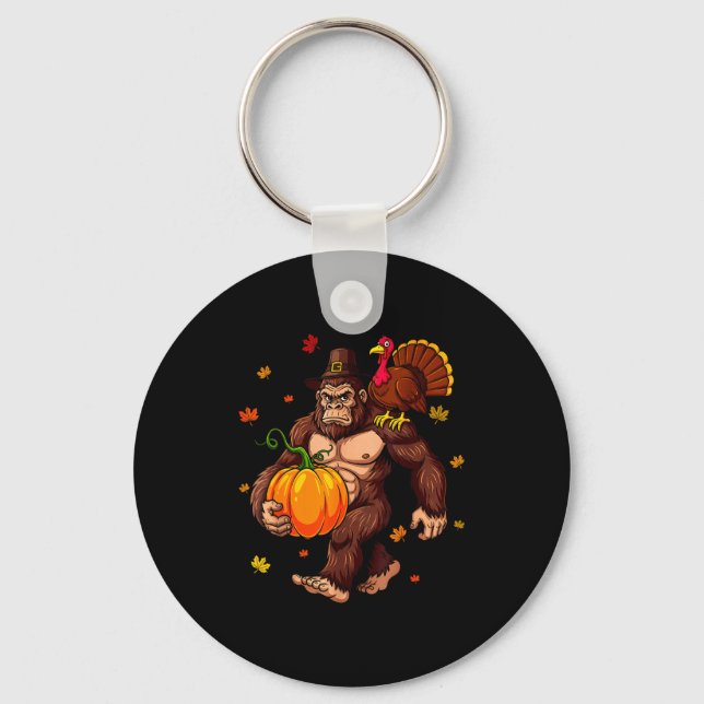 Bigfoot Lgrim Turkey Pumpkin Thanksgiving Day Boys Nyckelring (Framsida)