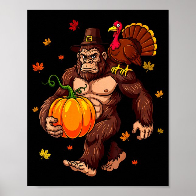 Bigfoot Lgrim Turkey Pumpkin Thanksgiving Day Boys Poster (Framsidan)