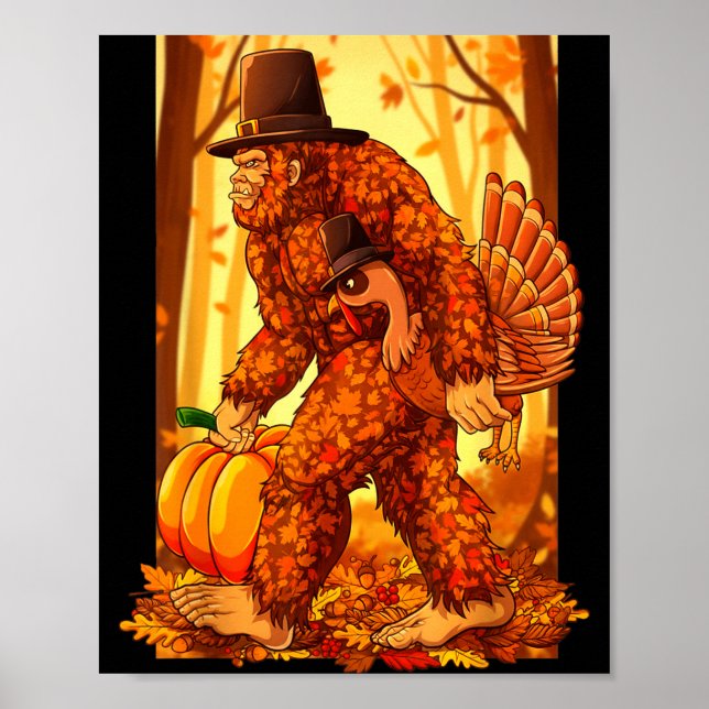 Bigfoot Lgrim Turkey Pumpkin Thanksgiving Day Funn Poster (Framsidan)