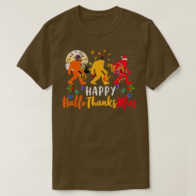 Bigfoot Lycklig Hallothanksmas Halloween Thanksgiv T Shirt (Design framsida)