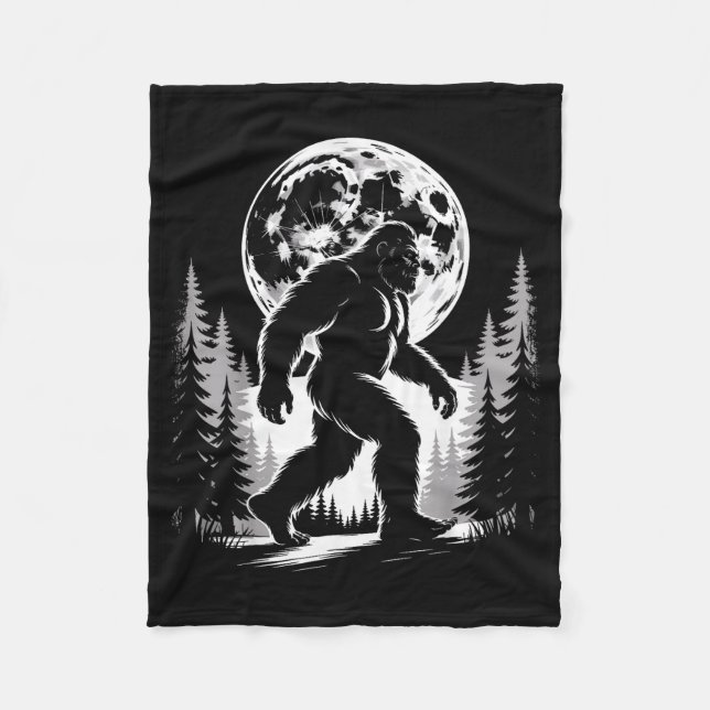 Bigfoot Månsken Sasquatch Skog Kryptid Utomhus Fleecefilt (Framsidan)