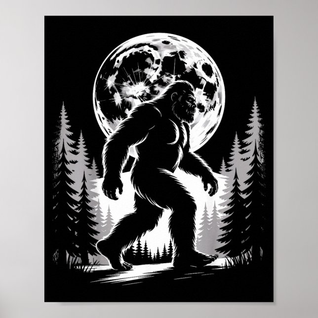 Bigfoot Månsken Sasquatch Skog Kryptid Utomhus Poster (Framsidan)
