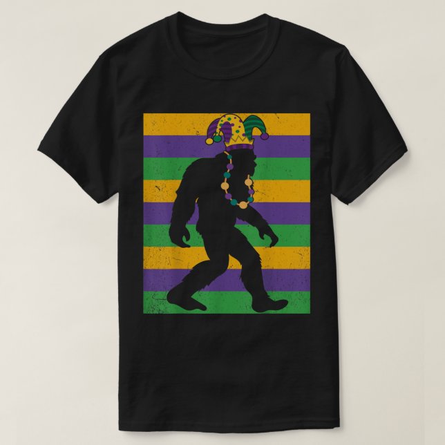 Bigfoot Mardi Gras Pärlor Funny Sasquatch Yeti Man T Shirt (Design framsida)