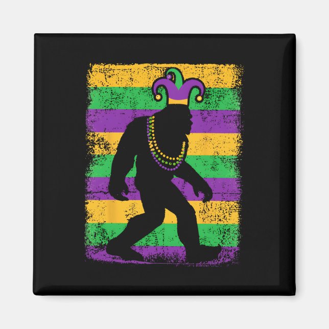 Bigfoot Mardi Gras Sasquatch Funny Manar Kids Gift Magnet (Framsidan)