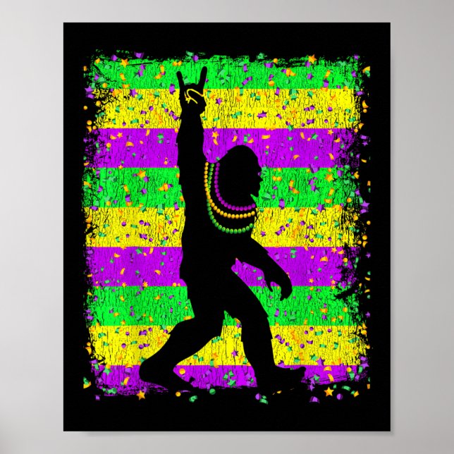Bigfoot Mardi Gras Sasquatch Funny Manar Kids Gift Poster (Framsidan)