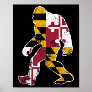 Bigfoot Maryland Flagga State Sasquatch Manar Wome Poster