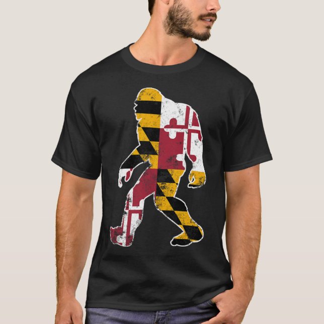 Bigfoot Maryland Flagga State Sasquatch Manar Wome T Shirt (Framsida)