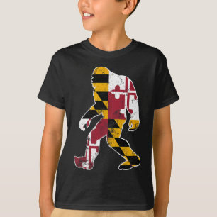 Bigfoot Maryland Flagga State Sasquatch Manar Wome T Shirt