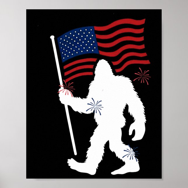 Bigfoot med amerikansk Flagga, 4:e juli för H Poster (Framsidan)