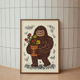 Bigfoot med blommor Söt väggkonstaffisch Poster