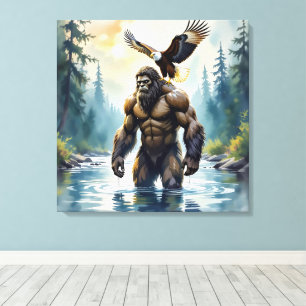 Bigfoot med en Eagle på sin skulder Canvastryck
