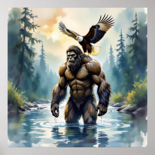 Bigfoot med en Eagle på sin skulder Poster