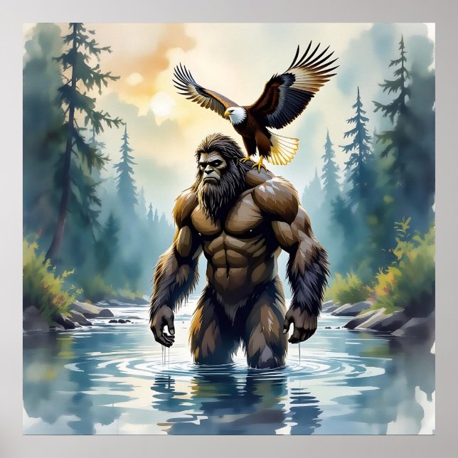 Bigfoot med en Eagle på sin skulder Poster (Framsidan)