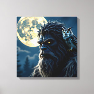 Bigfoot med Glowing Ögon och Uggla på hans skulder Canvastryck