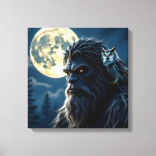 Bigfoot med Glowing Ögon och Uggla på hans skulder Canvastryck