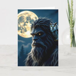 Bigfoot med Glowing Ögon och Uggla på hans skulder Kort