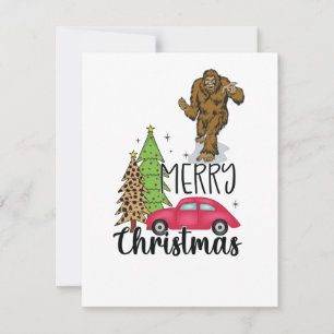 Bigfoot med God Jul gran och röd bil Julkort