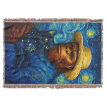 Bigfoot med katt i Van Goghs stjärnnatt-stil 