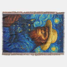 Bigfoot med katt i Van Goghs stjärnnatt-stil  Filt