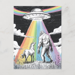 Bigfoot med Unicorn och UFO Vykort