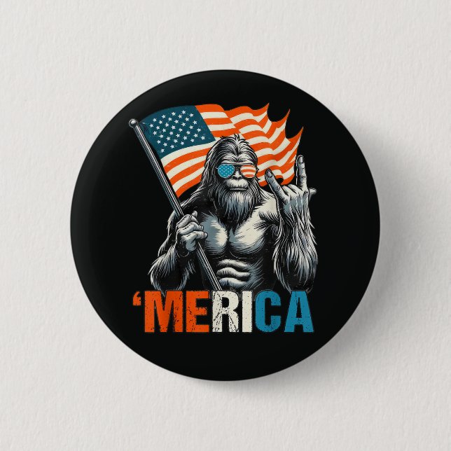 Bigfoot Merica Rock Amerikansk Flagga Knapp (Framsida)