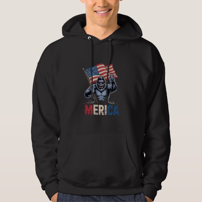 Bigfoot Merica Rock Amerikansk Flagga Patriotisk  Hoodie (Framsida)