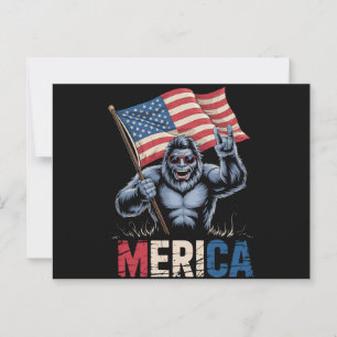 Bigfoot Merica Rock Amerikansk Flagga Patriotisk  Vykort