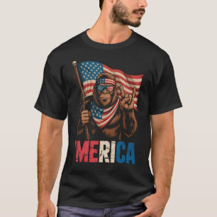 Bigfoot Merica Rock Amerikansk Flagga Sasquatch US T Shirt