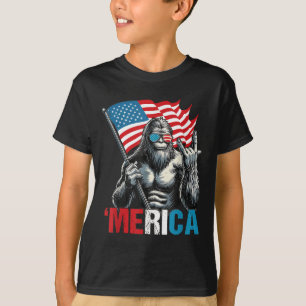 Bigfoot Merica Rock Patriotisk Amerikansk Flagga 4 T Shirt