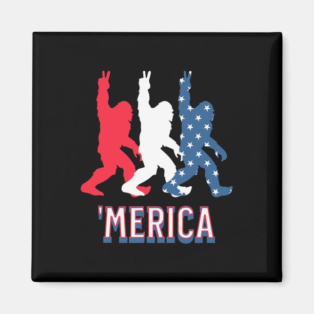 Bigfoot merica Rött vitt blått Fredstecken 4th of  Magnet (Framsidan)