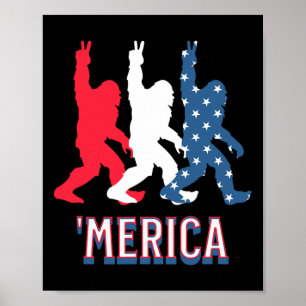 Bigfoot merica Rött vitt blått Fredstecken 4th of  Poster