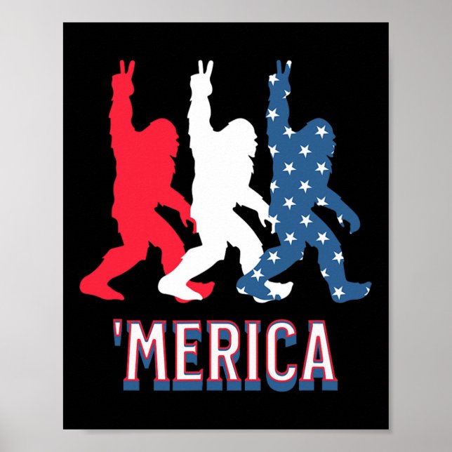 Bigfoot merica Rött vitt blått Fredstecken 4th of  Poster (Framsidan)