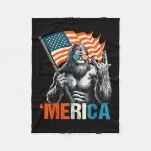Bigfoot Merica Sten American Flagga Patriotic 4:e Fleecefilt
