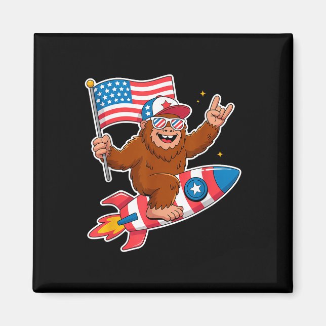Bigfoot Merica Sten American Flagga Patriotic 4:e  Magnet (Framsidan)