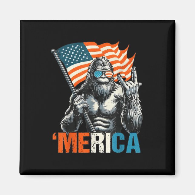 Bigfoot Merica Sten American Flagga Patriotic 4:e  Magnet (Framsidan)