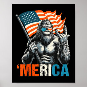 Bigfoot Merica Sten American Flagga Patriotic 4:e Poster
