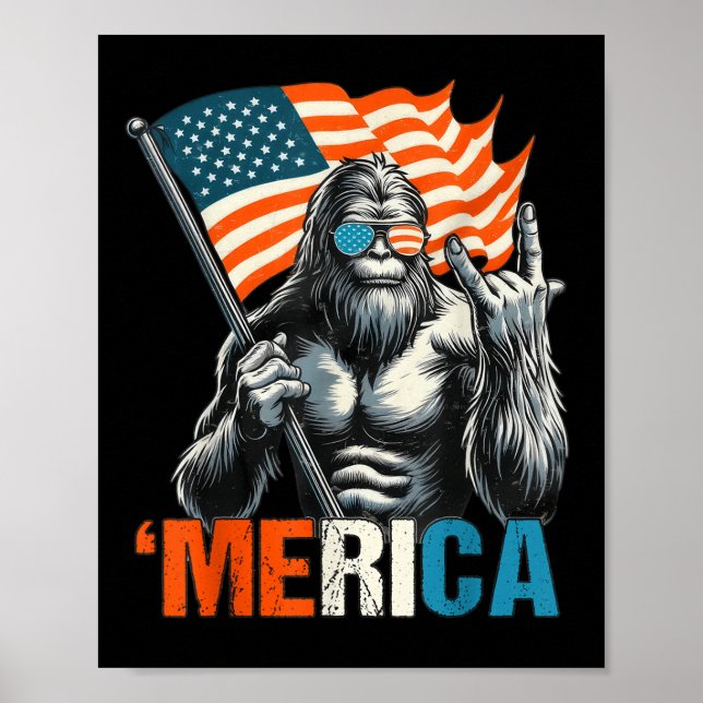 Bigfoot Merica Sten American Flagga Patriotic 4:e  Poster (Framsidan)