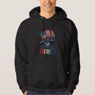 Bigfoot Merica Sten American Flagga Patriotic Hoodie