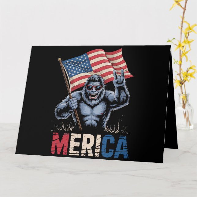 Bigfoot Merica Sten American Flagga Patriotic Kort (Gul blomma)